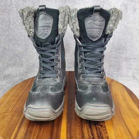 Pajar Canada Ava Winter Boots Womens 7 Black Suede Leather Faux Fur Snow Lace Up - Picture 2 of 9